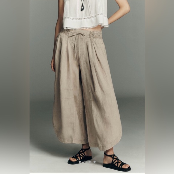 NWT Antropologie Ruched Linen Parachute Pants L - Picture 2 of 8